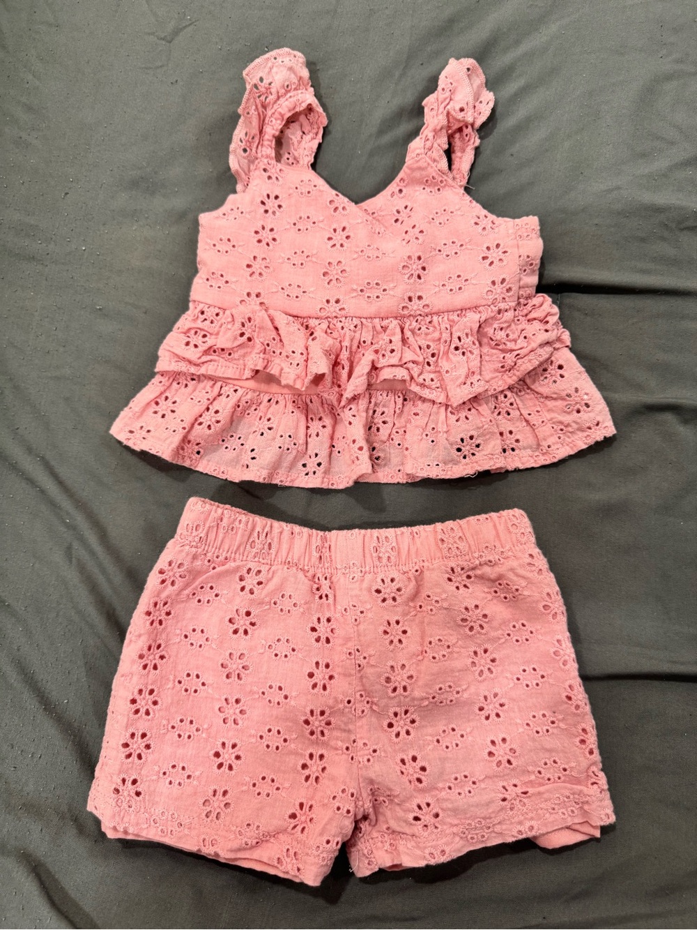 “Just Lizzy” Toddler Pink Eyelet Ruffle Tank & Shorts Set